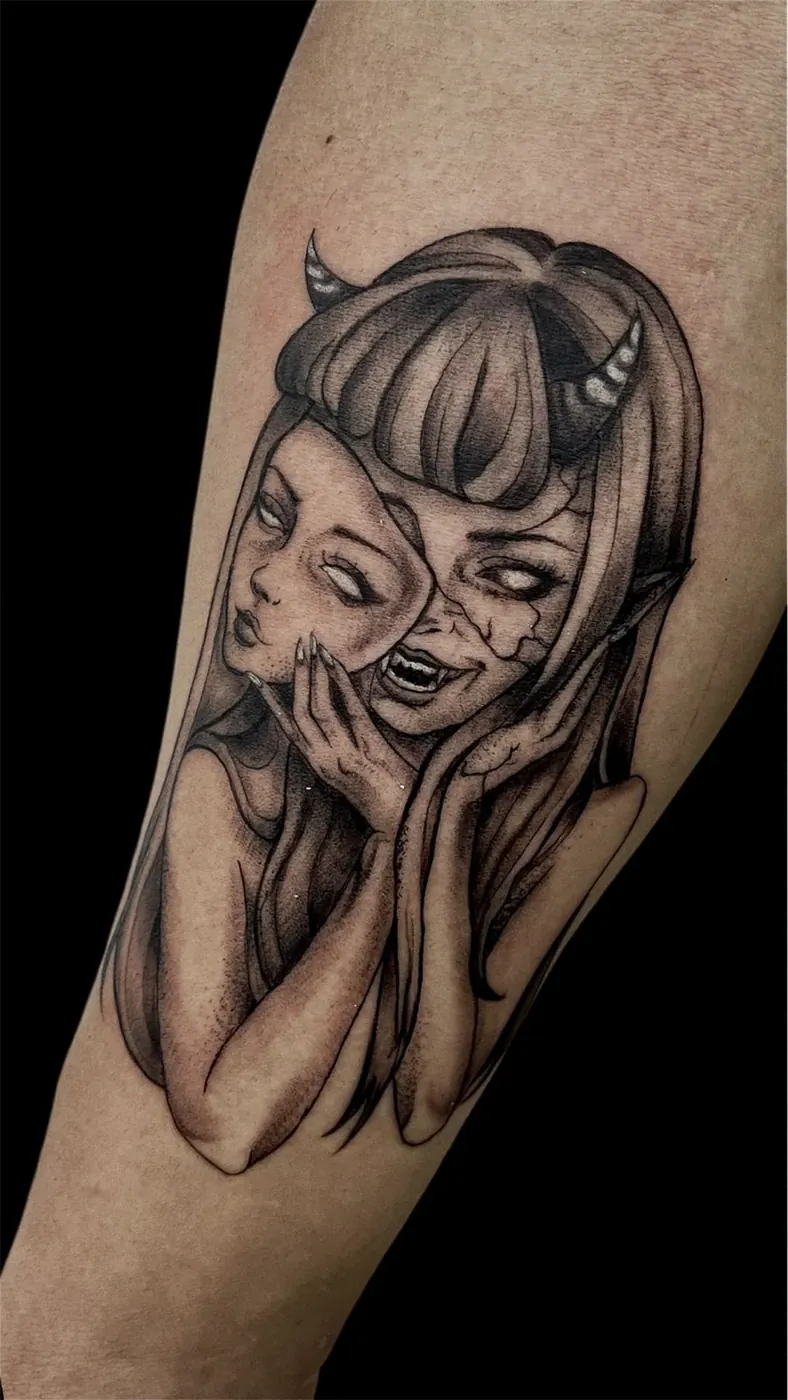 Tatuaje blackwork con detalle por Ledha para explicar tamaño ideal